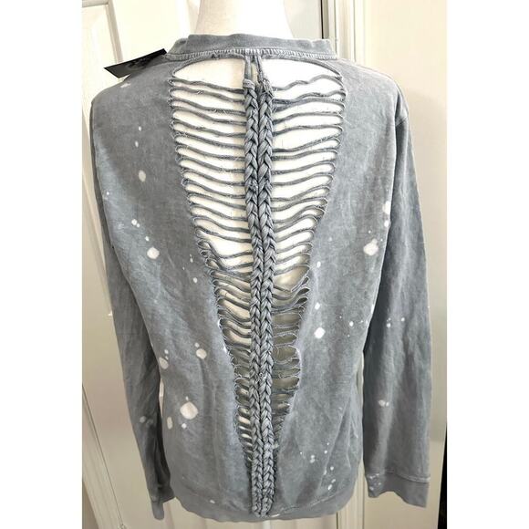 AFFLICTION Diamond Creek Long Sleeve Crewneck Rhinestone Braided Back Sz XL NWT - Picture 3 of 6
